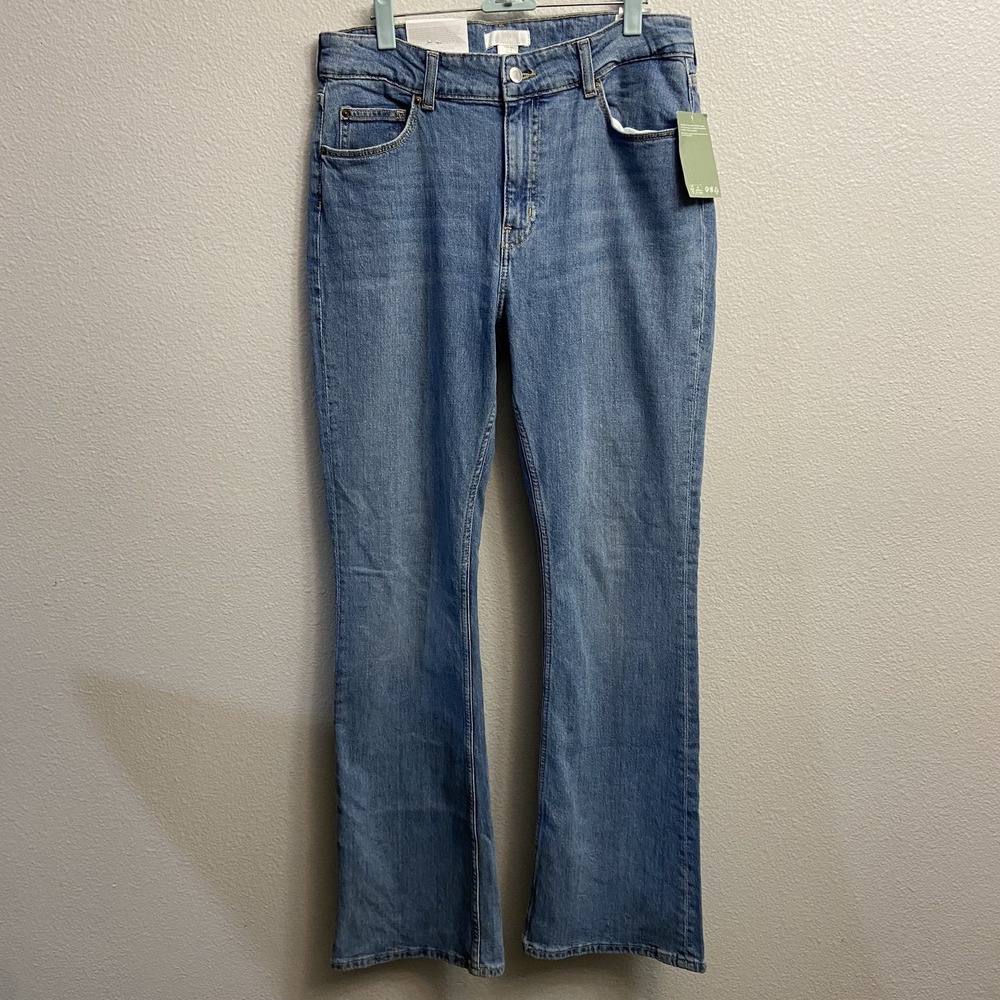 H&M Women's High Waist Flare Jeans Light Wash Denim Size 12 Stretch New With Tag